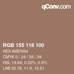 颜色代码: RGB 155 118 100 | qconv.com