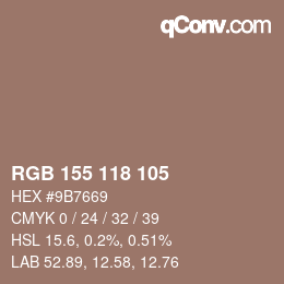 Color code: RGB 155 118 105 | qconv.com