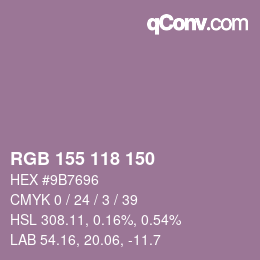 カラーコード: RGB 155 118 150 | qconv.com