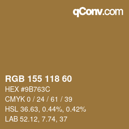 颜色代码: RGB 155 118 60 | qconv.com