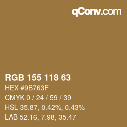 Color code: RGB 155 118 63 | qconv.com