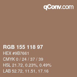 颜色代码: RGB 155 118 97 | qconv.com