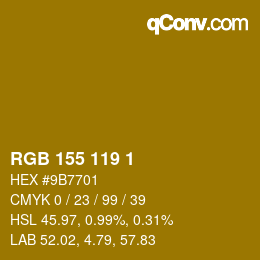 Color code: RGB 155 119 1 | qconv.com