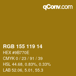 Color code: RGB 155 119 14 | qconv.com