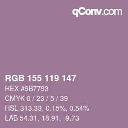 Color code: RGB 155 119 147 | qconv.com