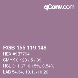 カラーコード: RGB 155 119 148 | qconv.com