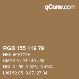 カラーコード: RGB 155 119 79 | qconv.com