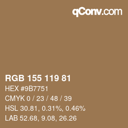 Color code: RGB 155 119 81 | qconv.com