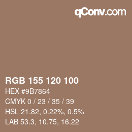 颜色代码: RGB 155 120 100 | qconv.com