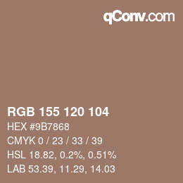 カラーコード: RGB 155 120 104 | qconv.com
