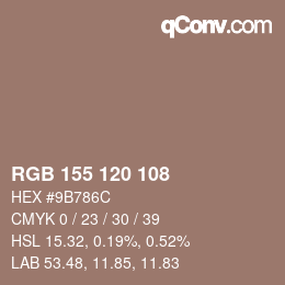 Color code: RGB 155 120 108 | qconv.com