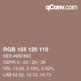 颜色代码: RGB 155 120 110 | qconv.com