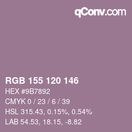 Color code: RGB 155 120 146 | qconv.com