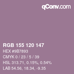 Color code: RGB 155 120 147 | qconv.com