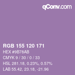 颜色代码: RGB 155 120 171 | qconv.com