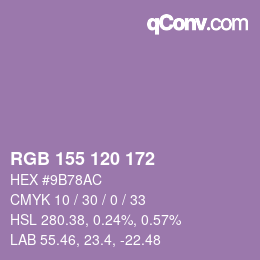 颜色代码: RGB 155 120 172 | qconv.com