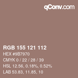 Código de color: RGB 155 121 112 | qconv.com