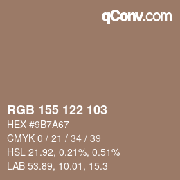 Color code: RGB 155 122 103 | qconv.com