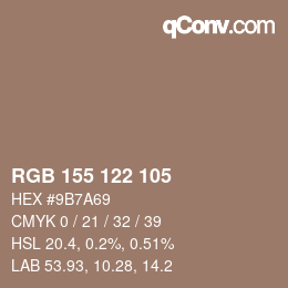 Color code: RGB 155 122 105 | qconv.com