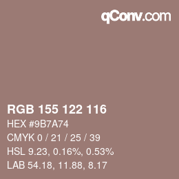 颜色代码: RGB 155 122 116 | qconv.com