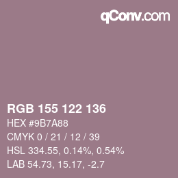 颜色代码: RGB 155 122 136 | qconv.com