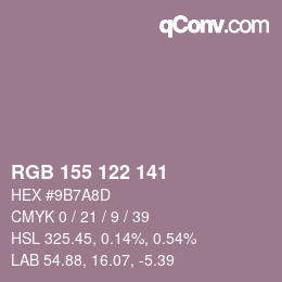 颜色代码: RGB 155 122 141 | qconv.com