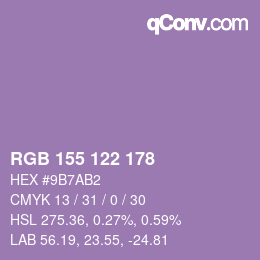 颜色代码: RGB 155 122 178 | qconv.com