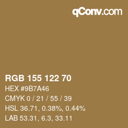 カラーコード: RGB 155 122 70 | qconv.com