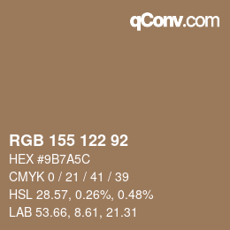 颜色代码: RGB 155 122 92 | qconv.com