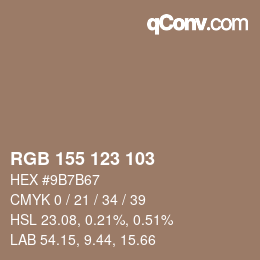 Color code: RGB 155 123 103 | qconv.com