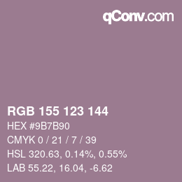 颜色代码: RGB 155 123 144 | qconv.com