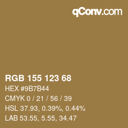 Color code: RGB 155 123 68 | qconv.com