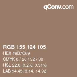 颜色代码: RGB 155 124 105 | qconv.com