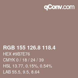 カラーコード: RGB 155 126.8 118.4 | qconv.com