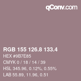 カラーコード: RGB 155 126.8 133.4 | qconv.com