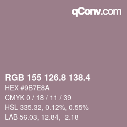カラーコード: RGB 155 126.8 138.4 | qconv.com