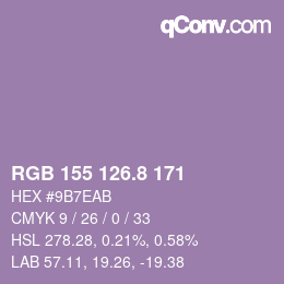 カラーコード: RGB 155 126.8 171 | qconv.com