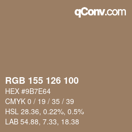 颜色代码: RGB 155 126 100 | qconv.com