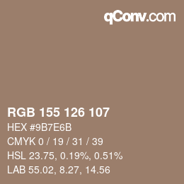 カラーコード: RGB 155 126 107 | qconv.com