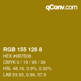 Color code: RGB 155 126 8 | qconv.com
