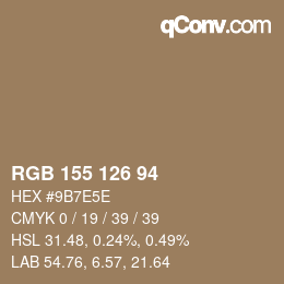 Color code: RGB 155 126 94 | qconv.com
