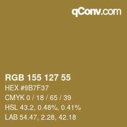 Color code: RGB 155 127 55 | qconv.com