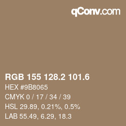 カラーコード: RGB 155 128.2 101.6 | qconv.com