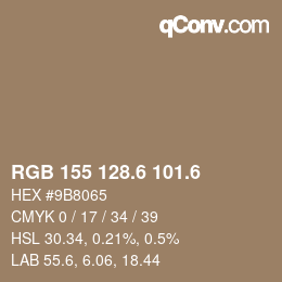 カラーコード: RGB 155 128.6 101.6 | qconv.com