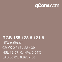 カラーコード: RGB 155 128.6 121.6 | qconv.com