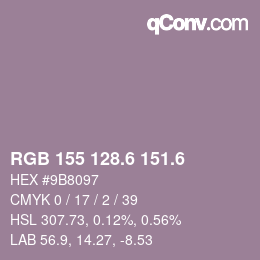 カラーコード: RGB 155 128.6 151.6 | qconv.com