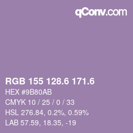 カラーコード: RGB 155 128.6 171.6 | qconv.com