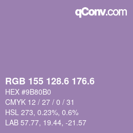カラーコード: RGB 155 128.6 176.6 | qconv.com