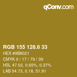 カラーコード: RGB 155 128.6 33 | qconv.com