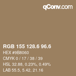 カラーコード: RGB 155 128.6 96.6 | qconv.com